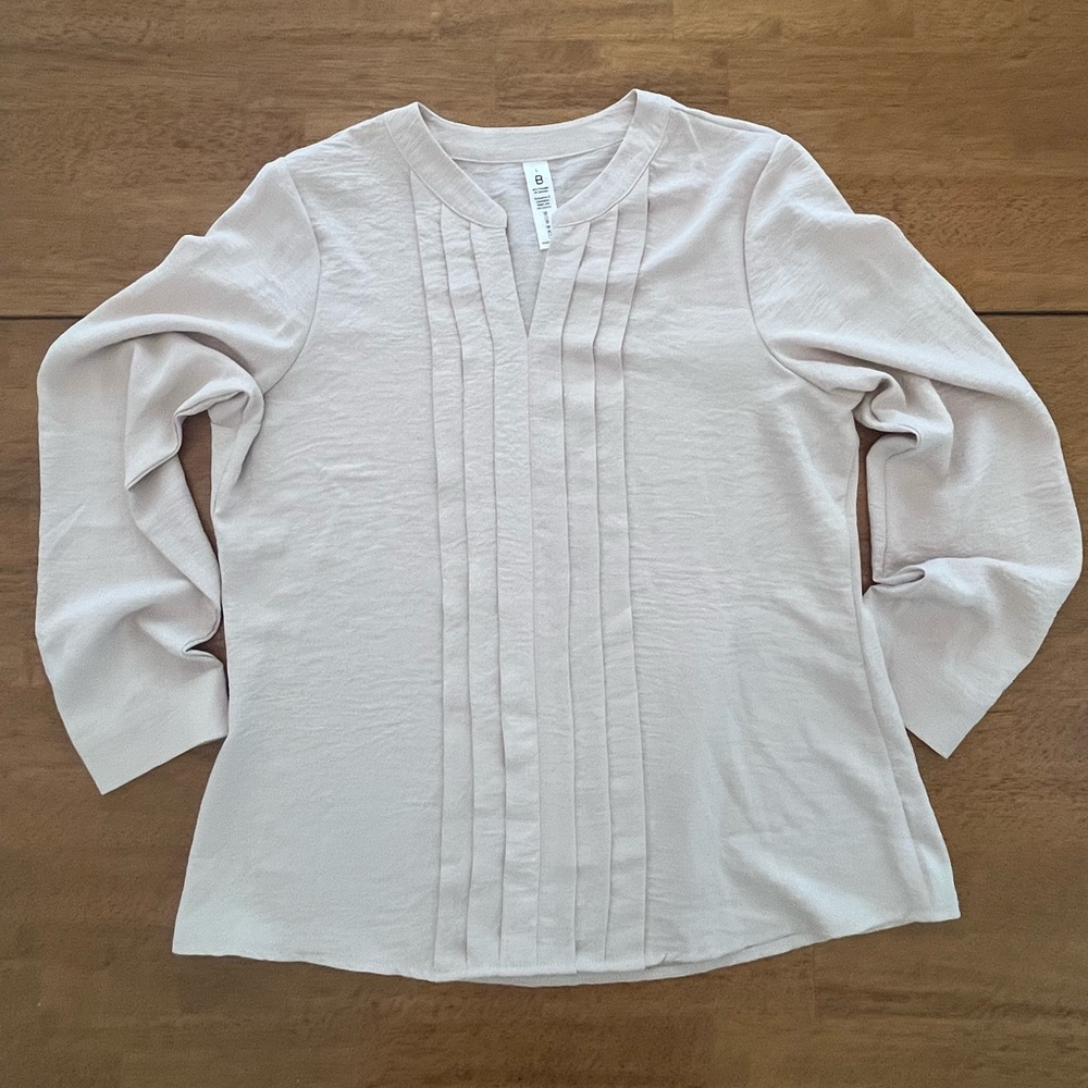 Bobeau Blush Pleated Long Sleeve Blouse